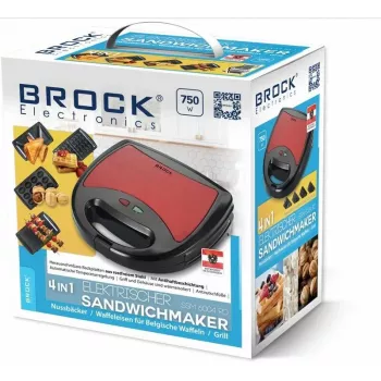 Brock SSM 6004 RD 4-w-1 Toster do kanapek/orzeszków/gofrów i grill 750 W, czerwony