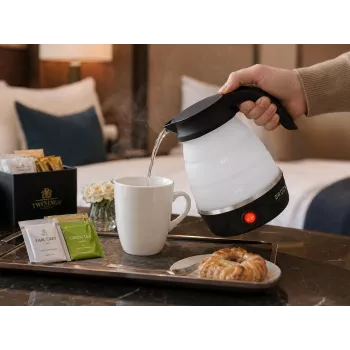 Brock WK 0904 BK Składany Czajnik Podróżny 0,5L 500W, Czarno-Biały