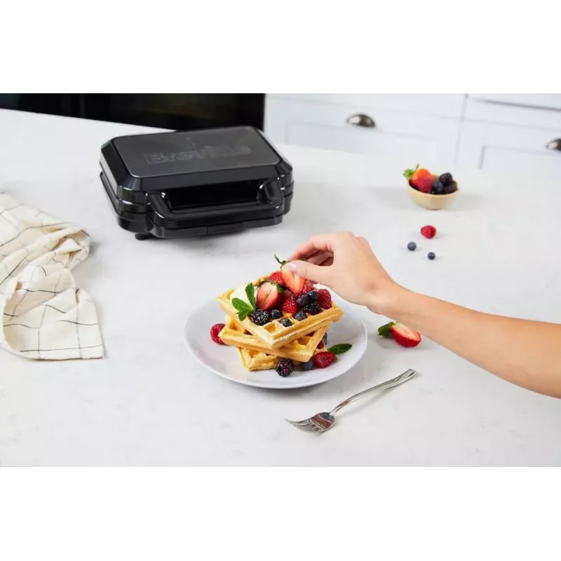 BRV VST098X Opiekacz 3w1, gofrownica i grill, 850 W, płyty nieprzywierające DuraCeramic, Czarny/Srebrny