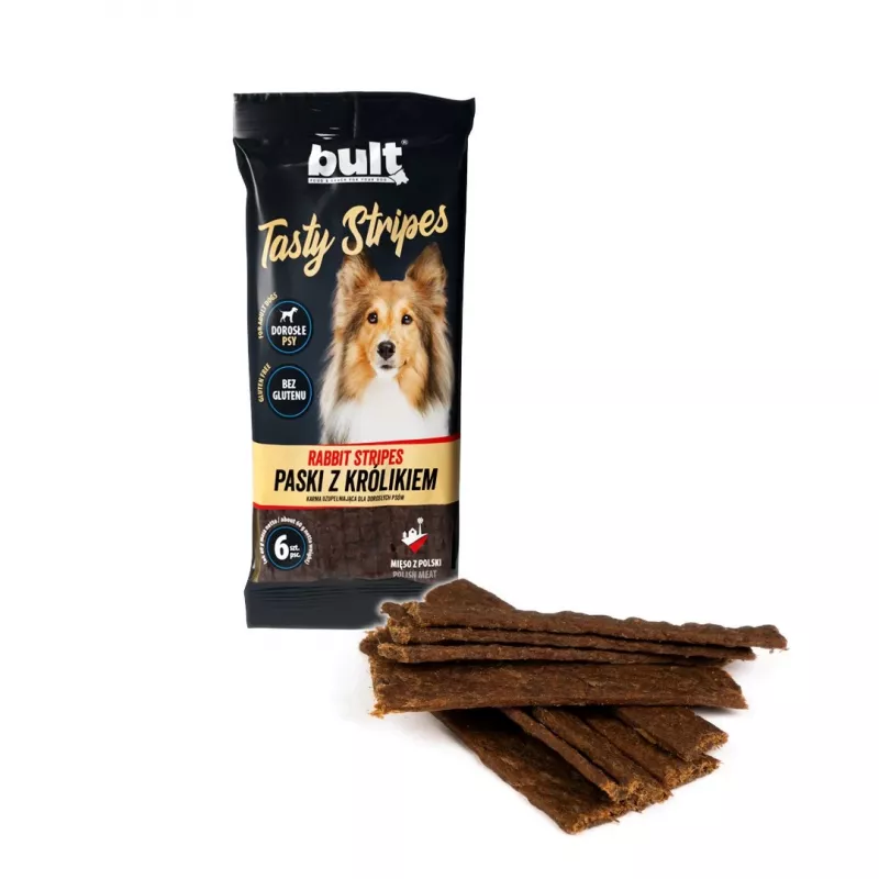 BULT Tasty Stripes Królicze Przysmaki dla Psów – Bez Ziaren, Nagrody Treningowe, 6 Sztuk (60 g)