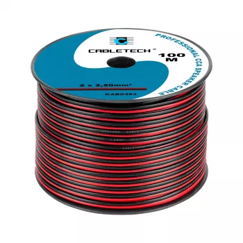 CABLETECH Kabel głośnikowy CCA 2.5mm Czarno-Czerwony 2-żyłowy płaski bliźniaczy szpula zbiorcza