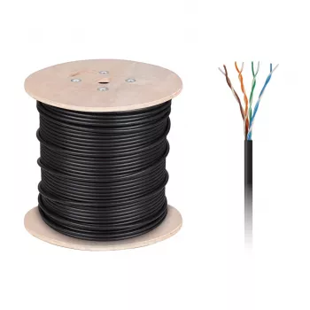 CABLETECH Miedziany kabel komputerowy - UTP Cat5e skrętka + żel, 305 m, czarny, zewnętrzny