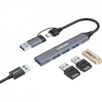 CANYON DS-02 4-in-1 USB-A/C Hub Space Grey