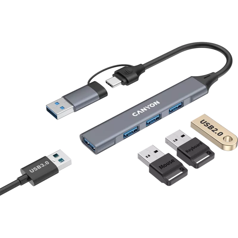 CANYON DS-02 4-in-1 USB-A/C Hub Space Grey