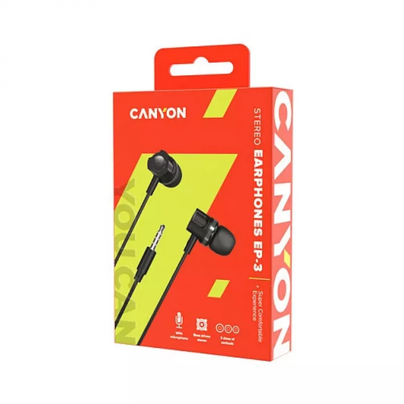 CANYON EP-3 Słuchawki douszne z mikrofonem, płaski kabel 1,2 m, ciemnoszary