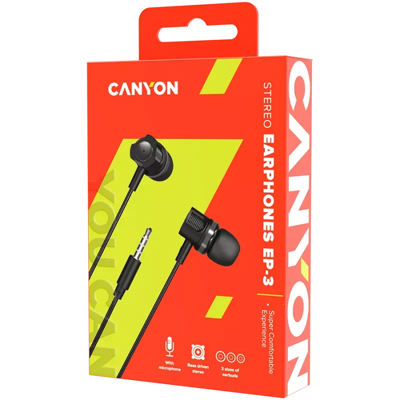 CANYON EP-3 Słuchawki douszne z mikrofonem, płaski kabel 1,2 m, ciemnoszary