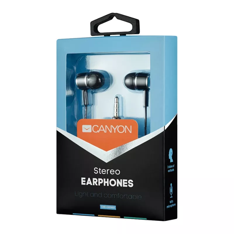 CANYON EPM-01 Słuchawki douszne przewodowe z mikrofonem, kabel 1,2 m, czarny