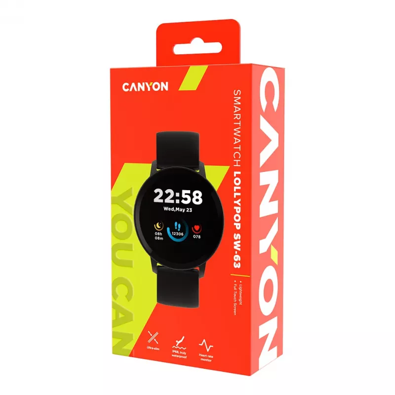 CANYON Lollypop SW-63 Smart Watch, 1,3 inch IPS Full Touch Screen, Okrągły, IP68, Multi-Sport, BT 5.0
