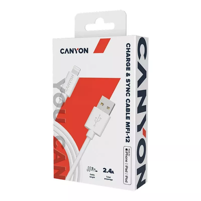 CANYON MFI-12 USB-A do Lightning Kabel 2m Biały