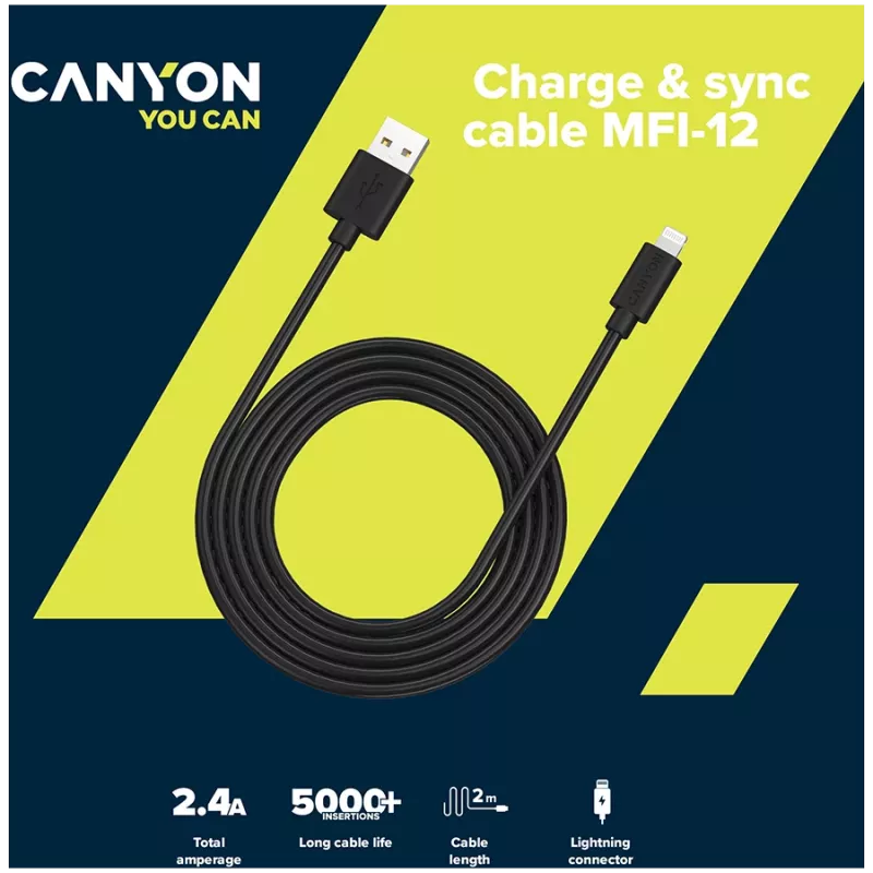 CANYON MFI-12 USB-A do Lightning Kabel 2m Biały