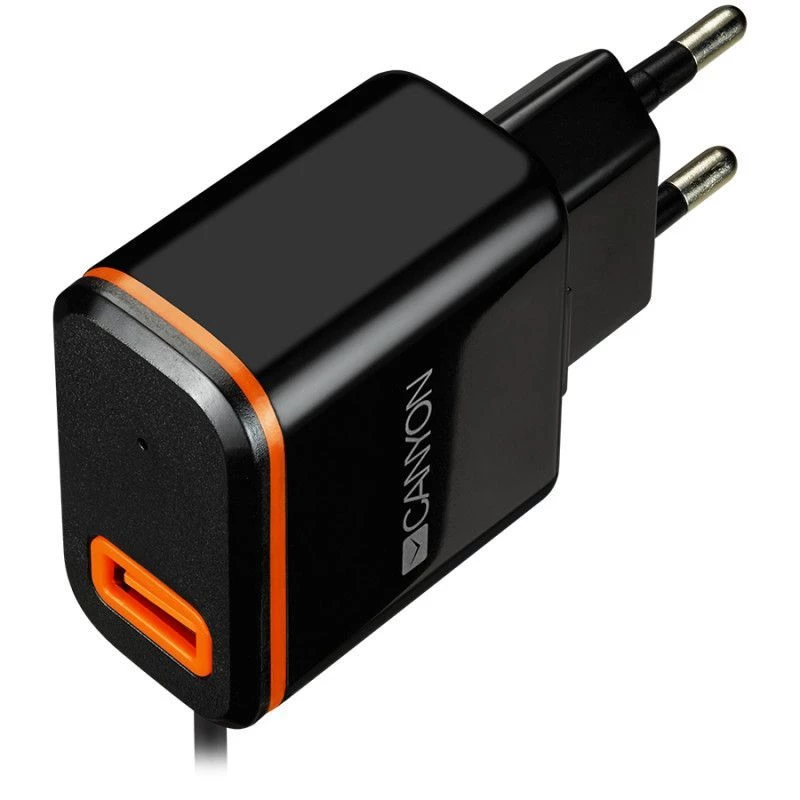 Canyon Ładowarka ścienna z kablem USB Type-C, 2.1A, Czarna