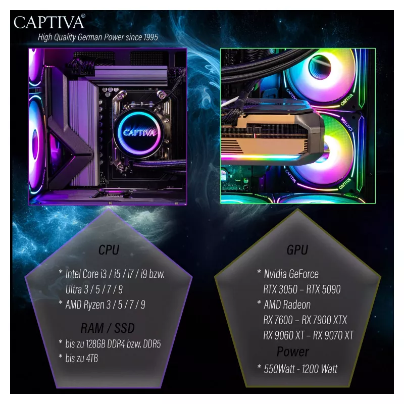 CAPTIVA Gaming PC I10-2668 Intel Core Ultra 7 270K Plus, 32GB DDR5 RAM, 1TB M.2 SSD, NVIDIA GeForce RTX 5070 Ti 16GB, Z890, Windows 11 Home
