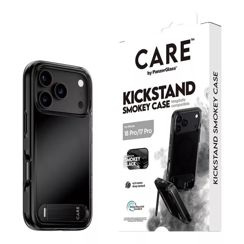 Etui z podstawką CARE by PanzerGlass Smokey Black MagSafe do iPhone 17 Pro