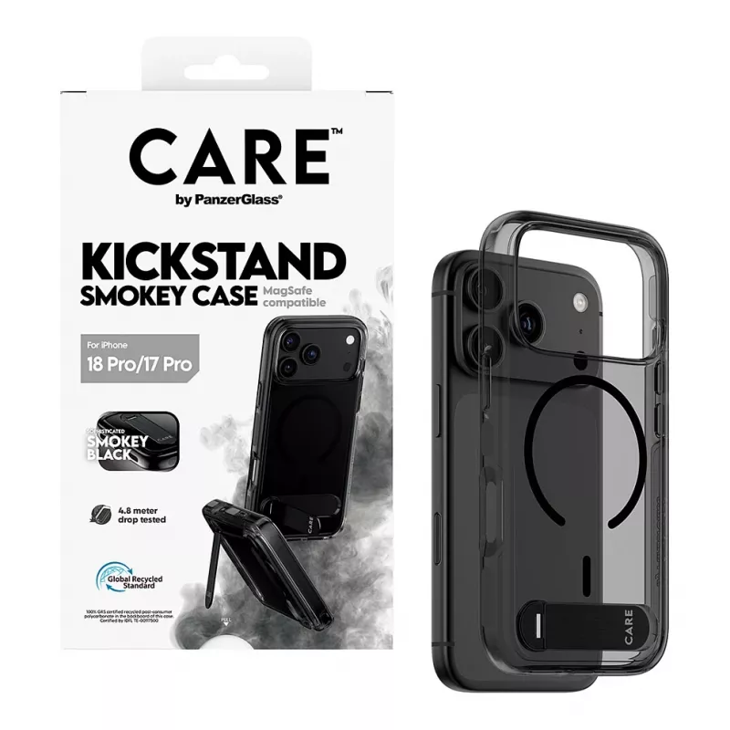 Etui z podstawką CARE by PanzerGlass Smokey Black MagSafe do iPhone 17 Pro