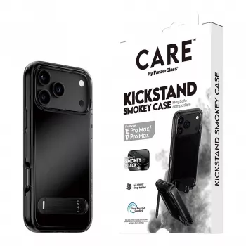 CARE by PanzerGlass Etui z podstawką Smokey z czarnym MagSafe dla iPhone 17 Pro Max