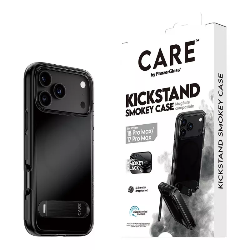 CARE by PanzerGlass Etui z podstawką Smokey z czarnym MagSafe dla iPhone 17 Pro Max