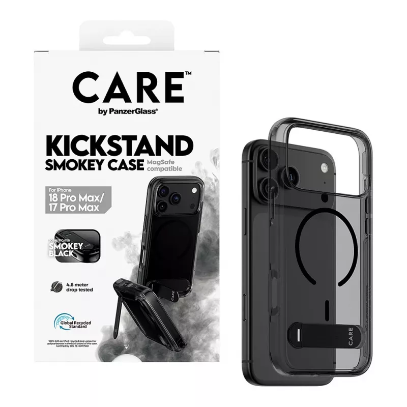CARE by PanzerGlass Etui z podstawką Smokey z czarnym MagSafe dla iPhone 17 Pro Max