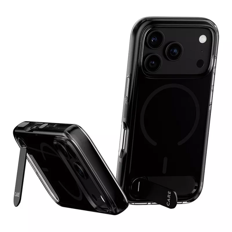 CARE by PanzerGlass Etui z podstawką Smokey z czarnym MagSafe dla iPhone 17 Pro Max