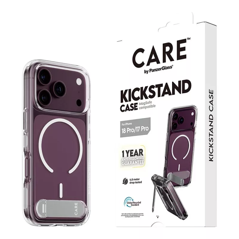 Etui z podstawką CARE by PanzerGlass przezroczyste z białym MagSafe dla iPhone 17 Pro