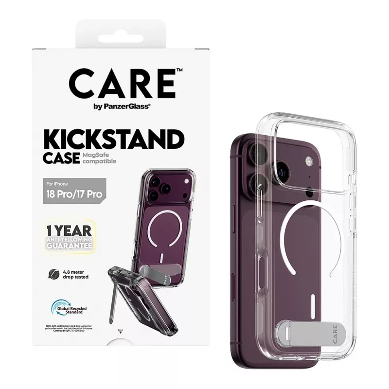 Etui z podstawką CARE by PanzerGlass przezroczyste z białym MagSafe dla iPhone 17 Pro