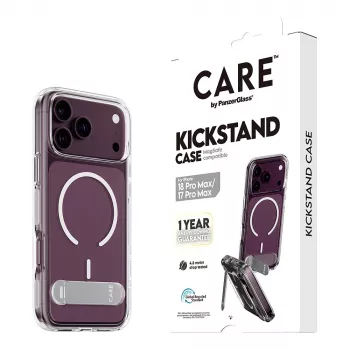 Etui z podstawką CARE by PanzerGlass przezroczyste z białym MagSafe dla iPhone 17 Pro Max