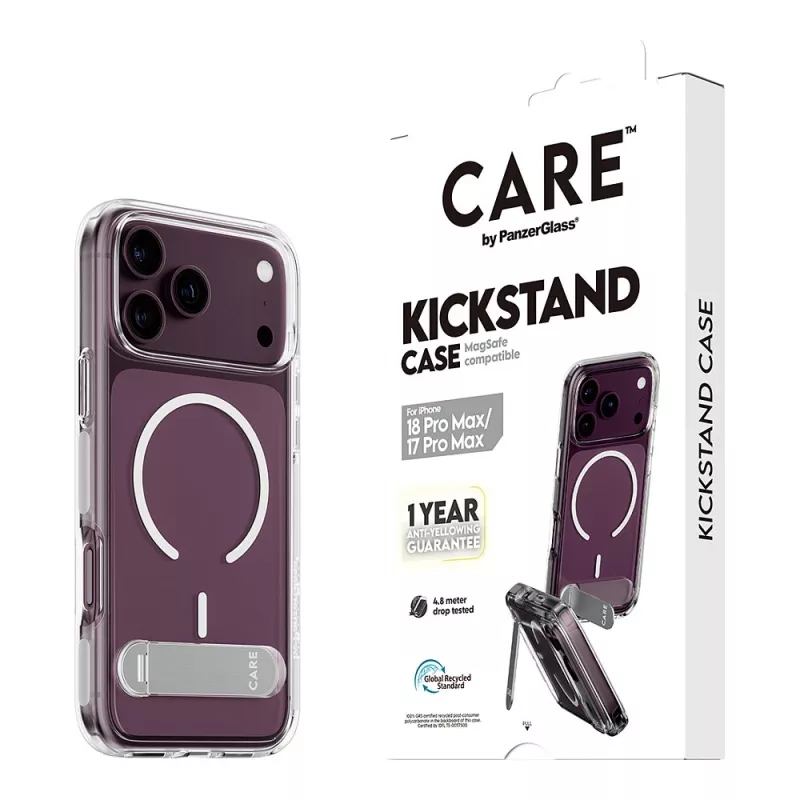 Etui z podstawką CARE by PanzerGlass przezroczyste z białym MagSafe dla iPhone 17 Pro Max