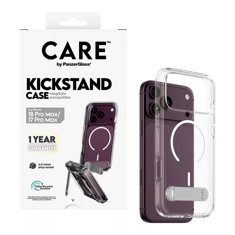 Etui z podstawką CARE by PanzerGlass przezroczyste z białym MagSafe dla iPhone 17 Pro Max