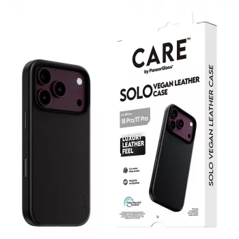 Etui CARE by PanzerGlass Solo z wegańskiej skóry, czarne, z MagSafe dla iPhone 17 Pro