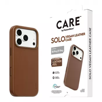 Etui CARE by PanzerGlass Solo z wegańskiej skóry, brązowe, z MagSafe, do iPhone 17 Pro