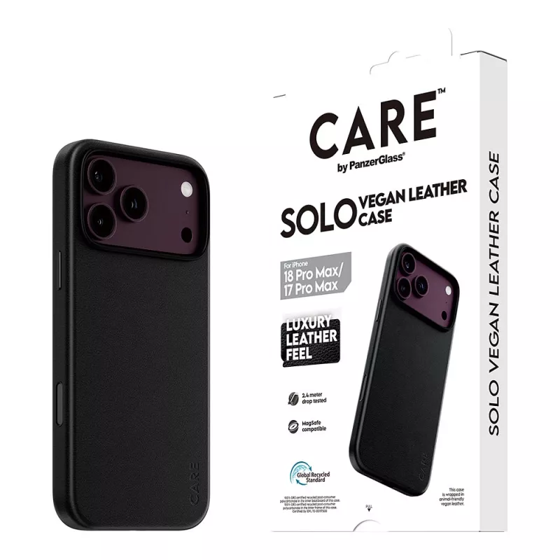 Etui CARE by PanzerGlass Solo z wegańskiej skóry z MagSafe dla iPhone 17 Pro Max - czarny