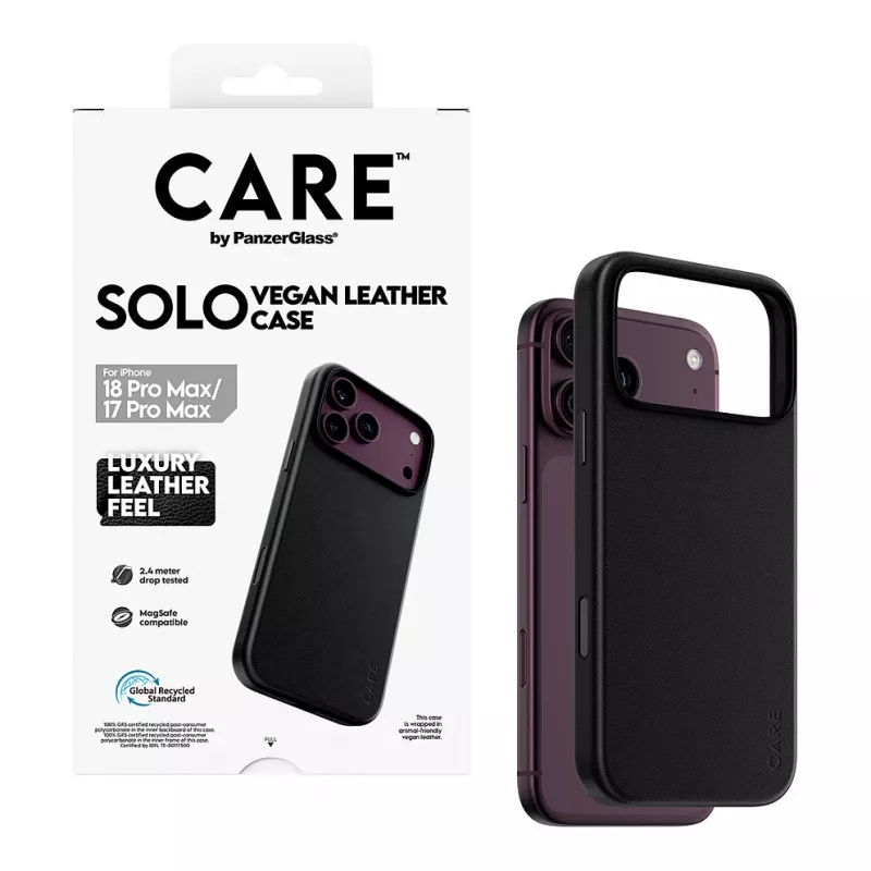 Etui CARE by PanzerGlass Solo z wegańskiej skóry z MagSafe dla iPhone 17 Pro Max - czarny