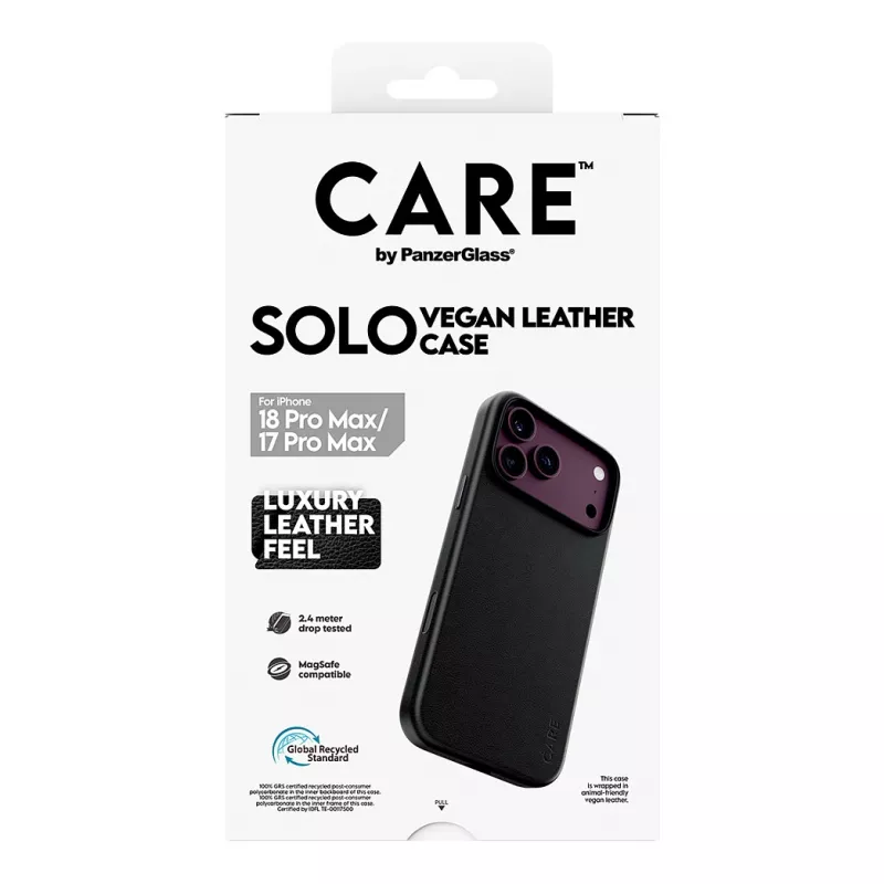 Etui CARE by PanzerGlass Solo z wegańskiej skóry z MagSafe dla iPhone 17 Pro Max - czarny