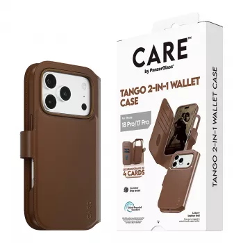 CARE by PanzerGlass Tango etui 2 w 1 z portfelem brązowe z MagSafe dla iPhone 17 Pro