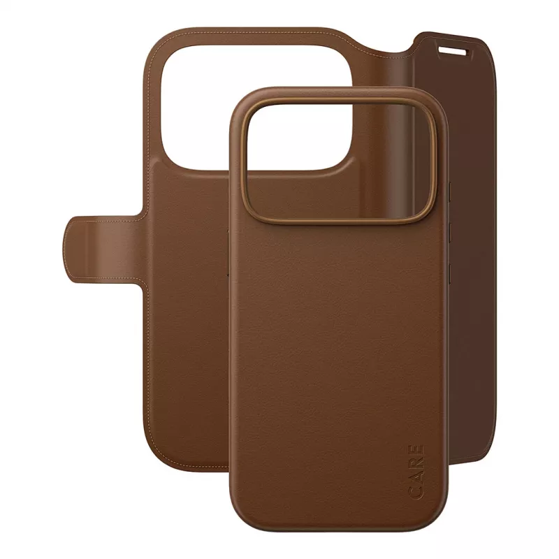 CARE by PanzerGlass Tango etui 2 w 1 z portfelem brązowe z MagSafe dla iPhone 17 Pro