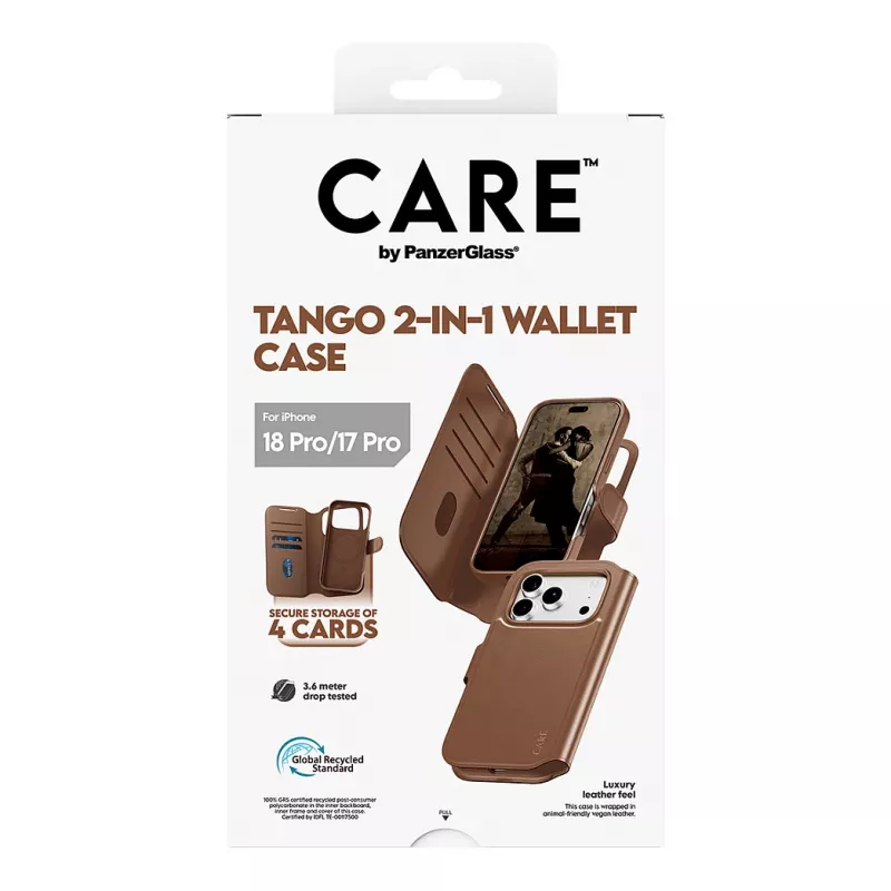 CARE by PanzerGlass Tango etui 2 w 1 z portfelem brązowe z MagSafe dla iPhone 17 Pro