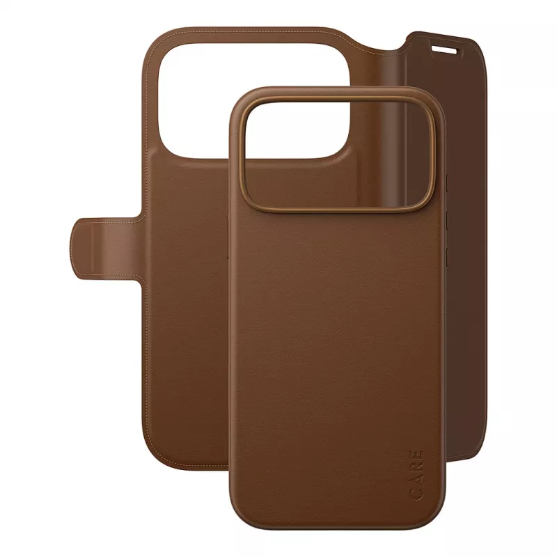 Etui portfel CARE by PanzerGlass Tango 2-w-1 brązowe z MagSafe dla iPhone 17 Pro Max