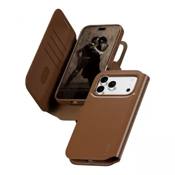 Etui portfel CARE by PanzerGlass Tango 2-w-1 brązowe z MagSafe dla iPhone 17 Pro Max
