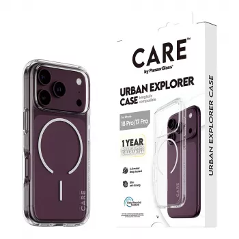 Etui CARE by PanzerGlass Urban Explorer przezroczyste z białym pierścieniem MagSafe dla iPhone 17 Pro