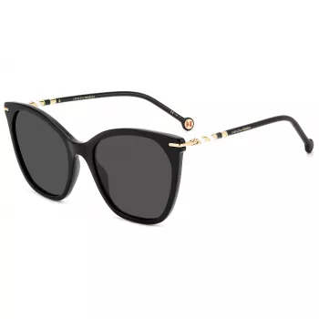 Okulary przeciwsłoneczne Carolina Herrera HER0091S807 damskie, kocie oko - czarna oprawka acetatowa, szare soczewki poliwęglanowe, ochrona UV400