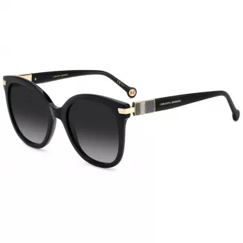 Okulary przeciwsłoneczne CAROLINA HERRERA HER0134S807 dla kobiet - czarna oprawka acetatowa, szare soczewki poliwęglanowe, 55/21/145 mm