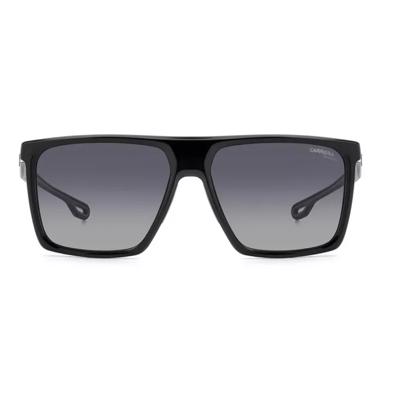 CARRERA 4019/S8 Prostokątne Okulary Przeciwsłoneczne dla Mężczyzn - Czarna Oprawka Acetatowa z Szarymi Soczewkami Poliwęglanowymi - 58/16/145 mm