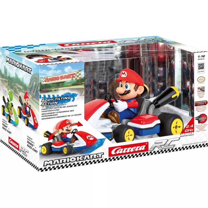 Carrera RC Mario Kart – gokart wyścigowy Mario z dźwiękiem, czerwono-niebieski, 1:16
