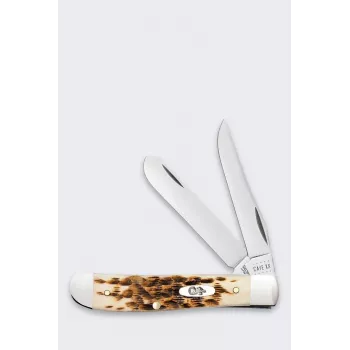 Case Mini Trapper SS Amber Bone Nóż - 2-ostrzowy składany nóż kieszonkowy, Tru-Sharp stal nierdzewna, autentyczna rękojeść z kości bursztynowej, slipjoint, USA