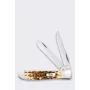 Case Mini Trapper SS Amber Bone Nóż - 2-ostrzowy składany nóż kieszonkowy, Tru-Sharp stal nierdzewna, autentyczna rękojeść z kości bursztynowej, slipjoint, USA