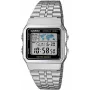 Casio A500WA-1DF Klasyczny cyfrowy zegarek kwarcowy na rękę – srebrna bransoleta ze stali nierdzewnej, podświetlenie LED, czas światowy