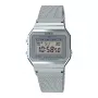 CASIO A700WM-7A Uniseks Zegarek Cyfrowy - 37,4mm Srebrna Bransoleta Mesh