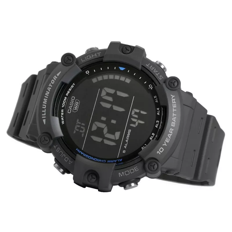 Casio AE-1500WH-8BVEF Męski zegarek cyfrowy – pasek żywiczny, wodoszczelność 100 m, czas światowy