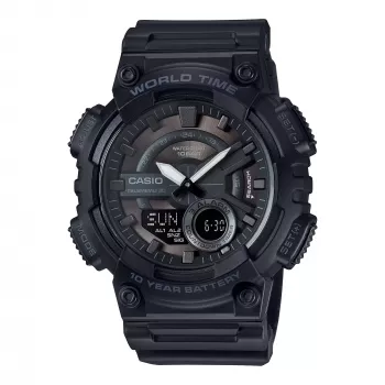 Zegarek męski CASIO AEQ-110W-1B, kwarcowy, analogowo-cyfrowy, 52,2 mm, czarny żywiczny