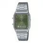 CASIO AQ-230A-3A Zegarek Uniseks Analogowo-Cyfrowy, 38,8mm, Zielona Tarcza, Srebrna Bransoleta ze Stali Nierdzewnej