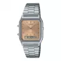 Zegarek unisex CASIO AQ-230A-4A analogowo-cyfrowy, 38,8 mm, koperta w kolorze srebrnym, czerwona tarcza, bransoleta ze stali nierdzewnej